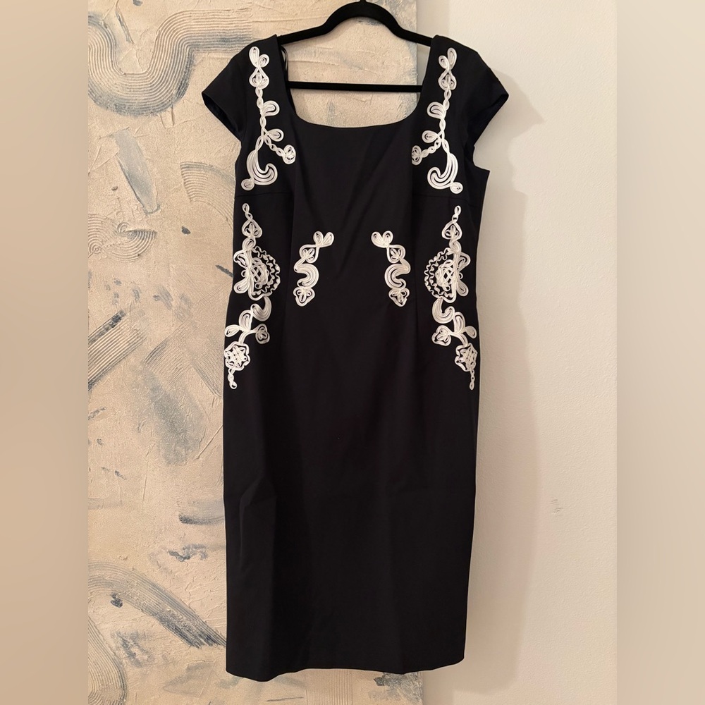 Escada Black Dress with White Embroidery